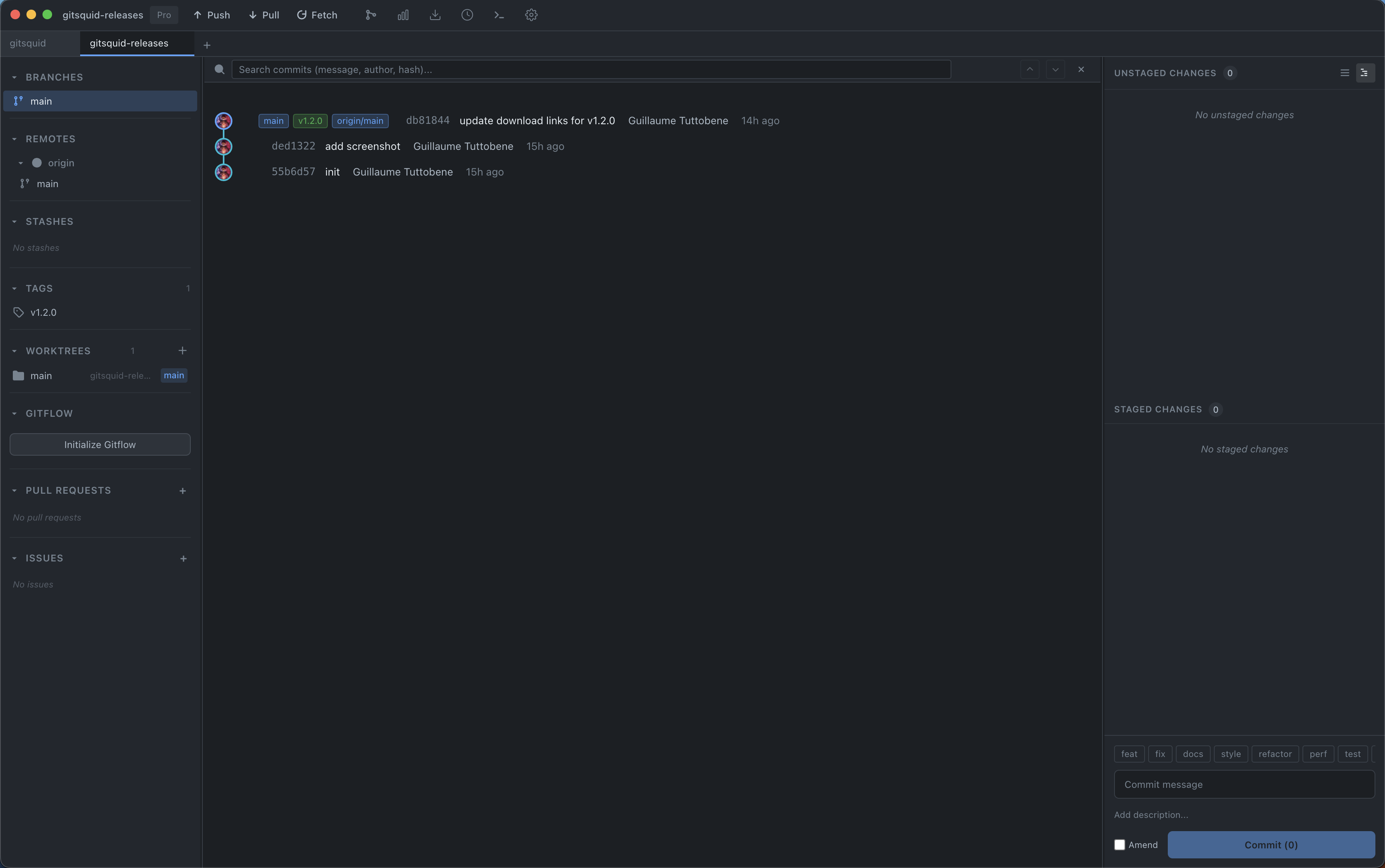 Commit graph & sidebar